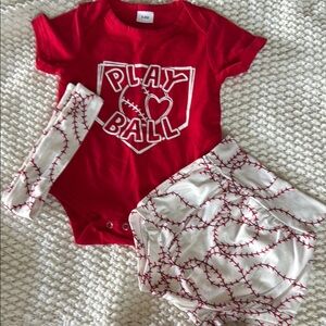 NWOT (3-6 Months) Red 'Play Ball' Baby Onesie Set